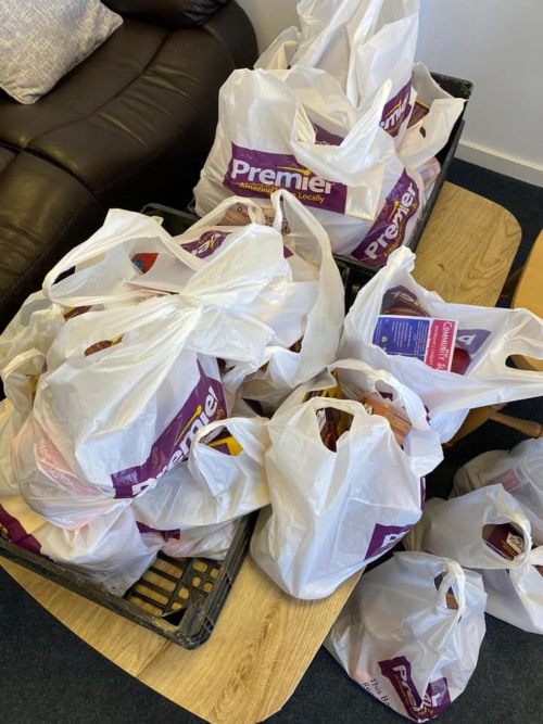 bags of food on tables at Middleport Matters